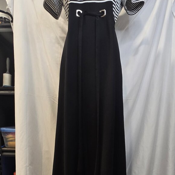 Vintage David Warren Dress Black & White Size 8 Strips Belt Zip - Picture 11 of 12